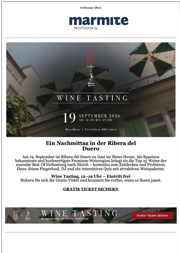 Invitation to the Top 25 tasting at Mews House, Zurich, 19 September 2026
