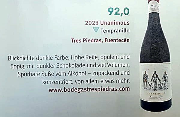 Note for Unanimous 2023, Tempranillo: 92 points